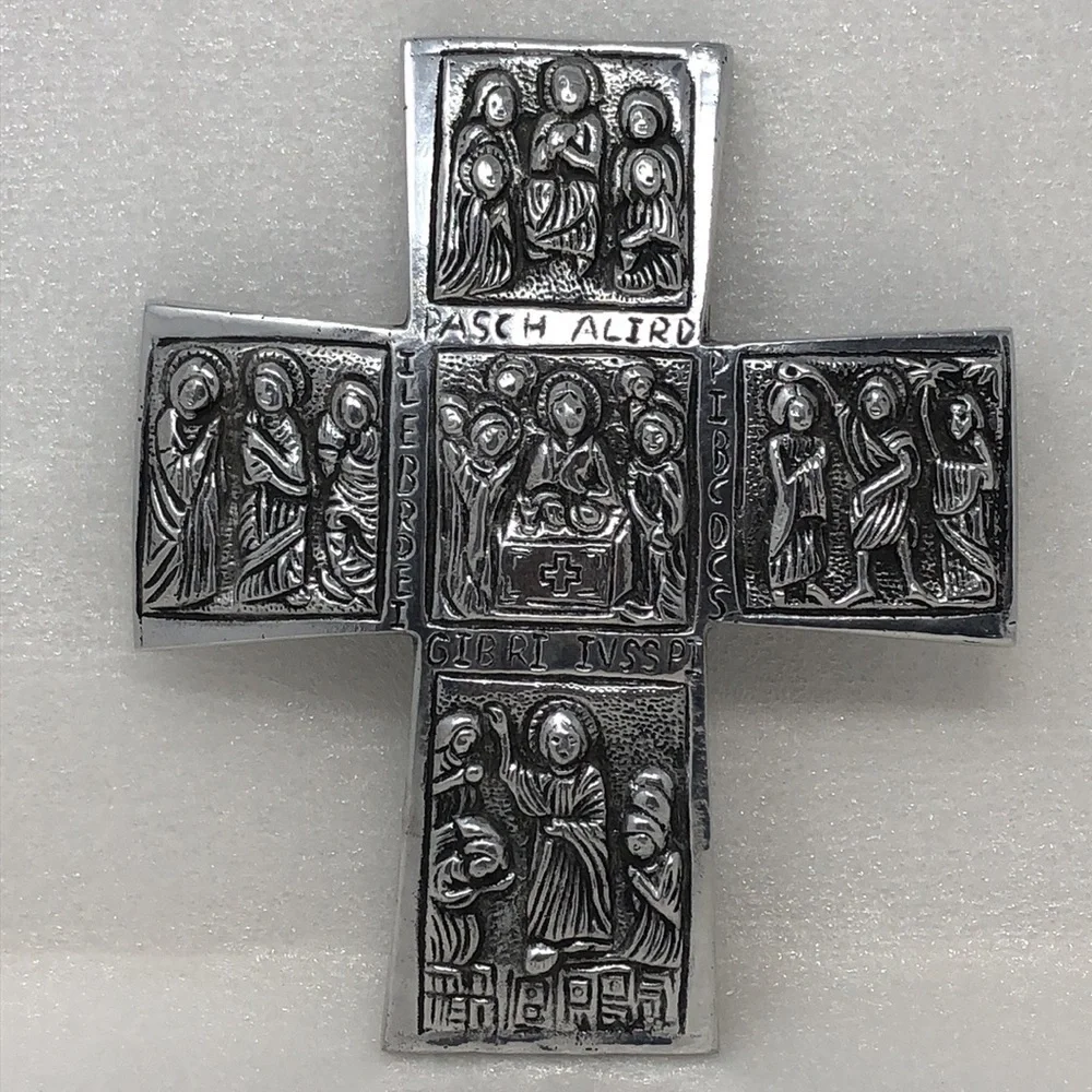 Vintage Pewter Cross Silver Tone Religious Decor